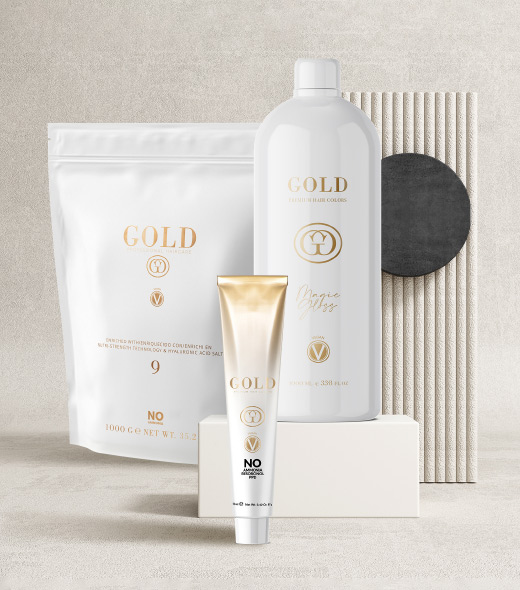 GOLD Colors Testpaket mit Farbtube, Bleaching Powder und Magic Gloss.