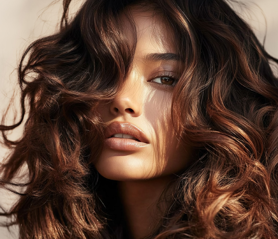 Modell mit glanzvollen, natürlichen Locken – GOLD Professional Scandinavian Haircare.