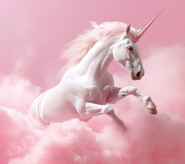 Einhorn in rosa Wolken – symbolische Darstellung für „Unleash your magic“.